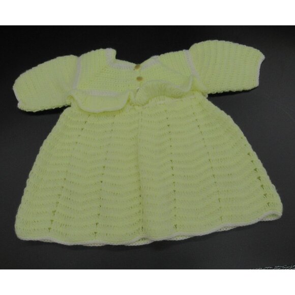 Hand Knit Baby Doll Dress With Pom-Poms & Ruffled Trim - Picture 7 of 15